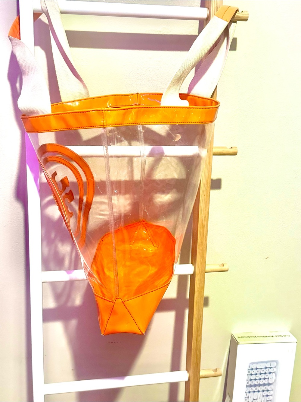 Tory Burch Jessie Large Tote Bag, Orange Clear PVC/Vinyl, Ella - Picture 6 of 11